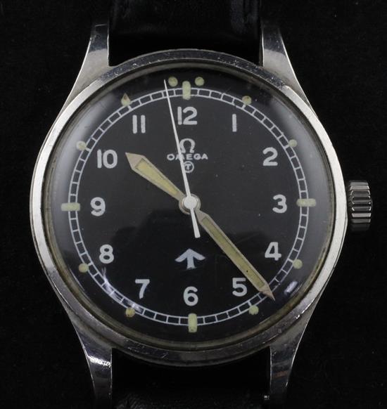 A gentlemans early 1950s stainless steel Omega military R.A.F. pilots manual wind wrist watch,